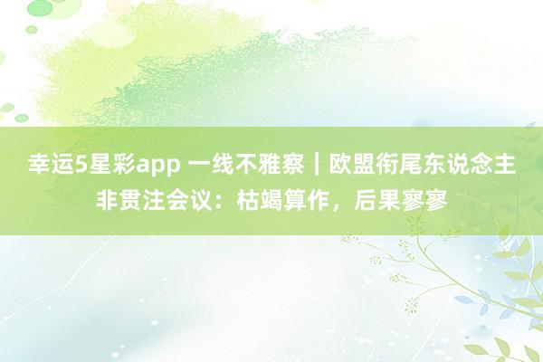 幸运5星彩app 一线不雅察｜欧盟衔尾东说念主非贯注会议：枯竭算作，后果寥寥